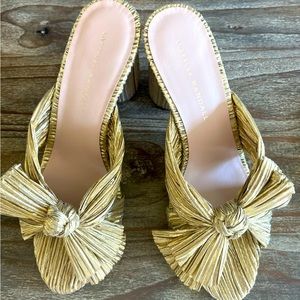 Loeffler Randall Penny Gold Pleated Bow Heel - Size 8 - New